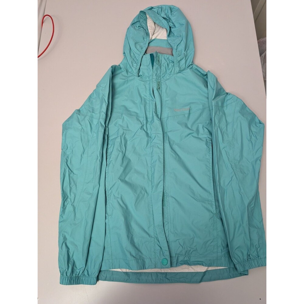 Marmot PreCip Womens Rain Jacket Size XL Teal Blue Hooded Waterproof Shell Coat